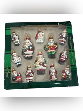 Kurt S Adler Christmas Santa Glass Ornaments Set - Red and White Holiday Decor